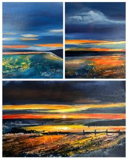 Not merely paintings but clear memories of dramatic evening skies from south coast wanderings… preserved on canvas. 
🌅🌅🌅
Painted as 30cm canvases and aptly named ‘From Shore to Shore’ - they’re  now hanging in a lovely French farmhouse across the English Channel. (Painted also as a mini free-standing set of deep edge canvases).
🌅🌅🌅

#coastalwalk#paintingholiday#paintmemories#lifemoments#lifememories#irresistible#wavesgallery#wavepaintings#frenchfarmhousestyle #bucksartweeksofficial#irishartist#seaart#seaartists#frenchartists#barnconversion