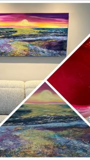 A splash of colour and a shoreline remembered — I couldn’t resist sharing this at last. 
🌊🌊🌊
This coastal commission carries all the light and movement that inspired it - a long, linear canvas built layer by layer in plaster and paint — shingle and sand, foam, glinting light, and a sunset reflected on the shore.
🌊🌊🌊 
Completing this was truly up my street — textured, tactile, and full of the sea I love to paint: personally named by the collector. 
🌊🌊🌊
#SeascapeArt #CoastalPainting #TexturedArt #MixedMediaArt #ContemporaryLandscape #ModernSeascape #PlasterArt #ArtCommission #BritishArtist #CoastalInteriors #OceanInspiredArt #ArtCollectorsUK #GalleryWallArt #ArtistOnInstagram #FineArtPainting #HandmadeInBritain #AbstractSeascape #WavesAndLight #PainterlyTexture #ArtForHome