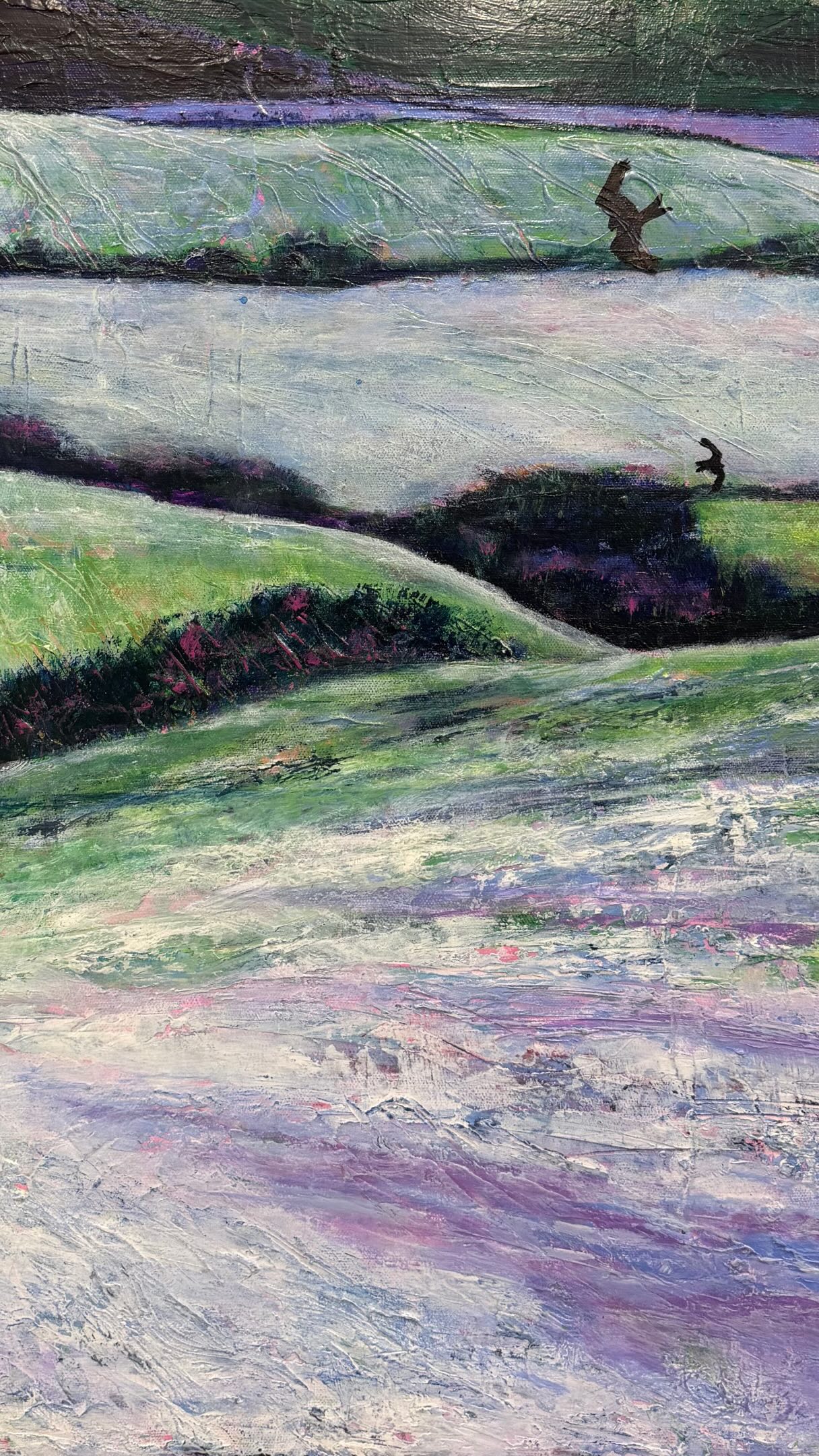 This heat, exhausting, and prolonged - we  clocked 38 degrees nr Milton Keynes last week!  So i’ve  been enjoying spending a little time  somewhere cooler — on the wintery Downs, with frosty greens, tinted snow and a very chilly breeze. ❄️🌬️

I’ve finally got round to adding  kites to this painting - of the bird variety as opposed to family kite flying, spot the double meaning!

Red Kites have been particularly active during the summer, soaring above our garden granting plenty of opportunity to observe them in flight - but I did consult a friendly bird enthusiast to consider how to place them on the Downs against the skies of a 2D painting. Thanks Lee!

So, at last, ‘Kite Flying over the Downs’ has its authentic kites!

Very much cooler, much more breezy and… just what we need during all  this summer heat.

60x60x4cm on deep edge canvas and ready to hang. 

#RedKites#paintmemories #DownsLandscape #wildlifepainting#bucksartweeksofficial